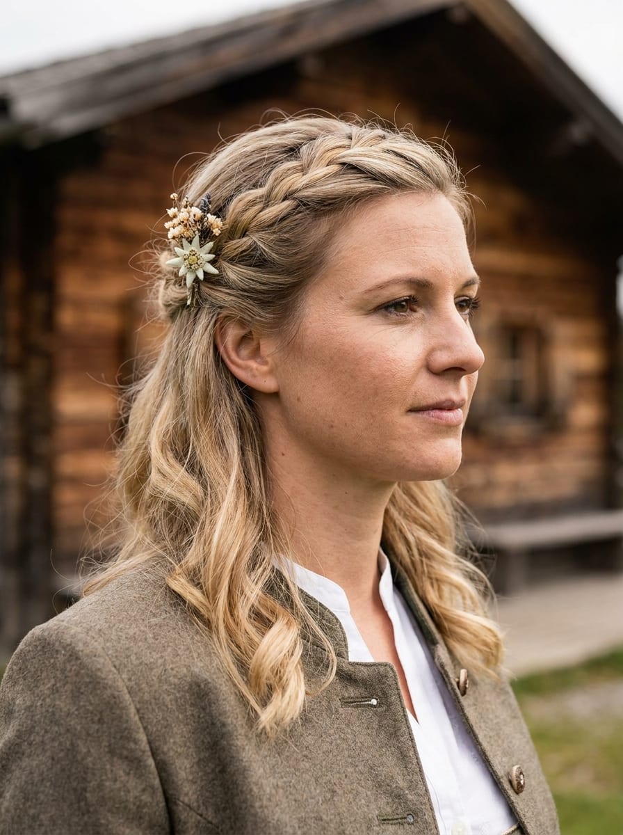 Dirndlfrisur mit Blumenclip - Dirndlfrisur